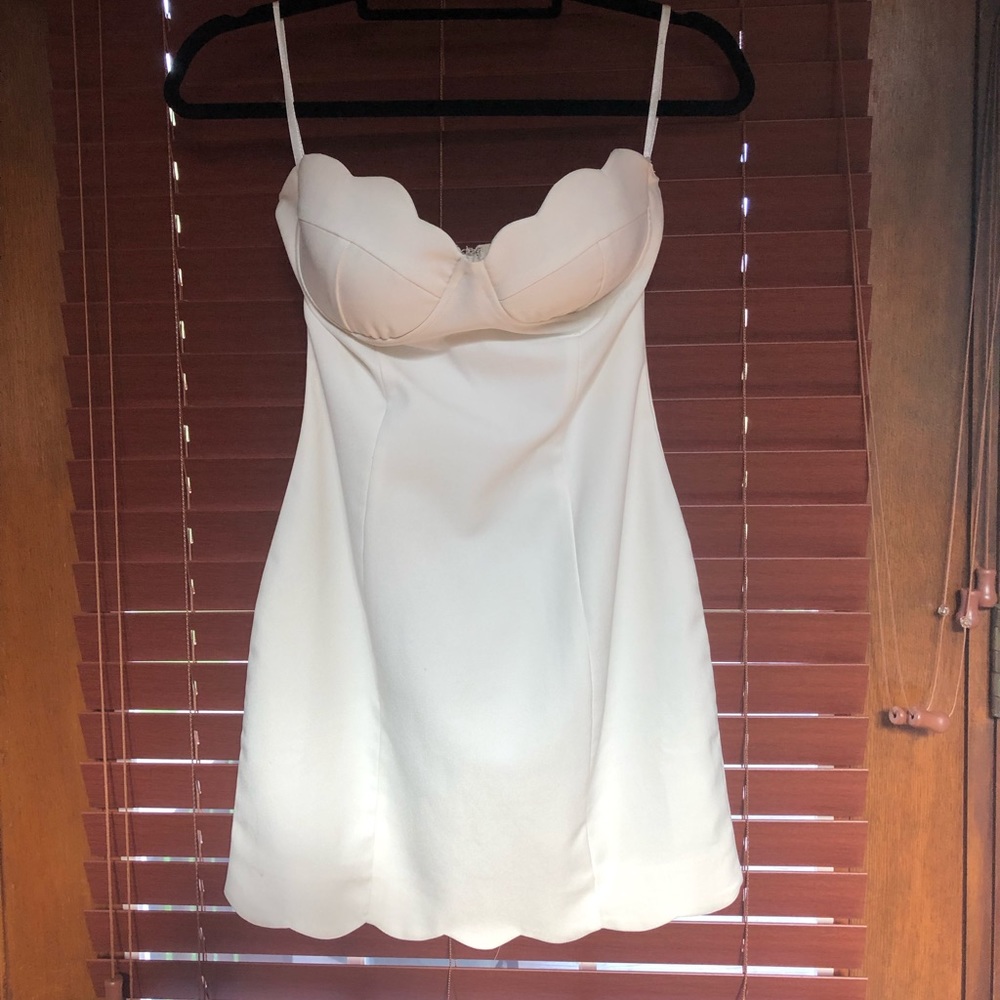 Hello Molly White Scalloped Mini Dress